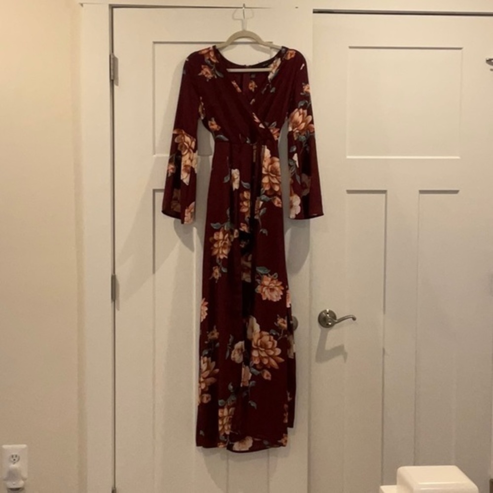 Burgundy Iris floral romper . Size small